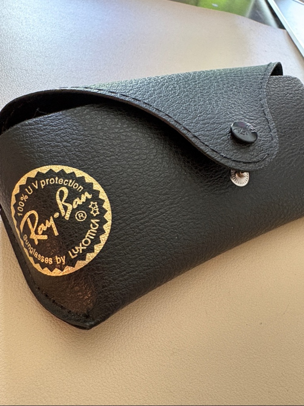 Ray-Ban Black Leather-Texture Sunglasses Case with Gold Logo Accent